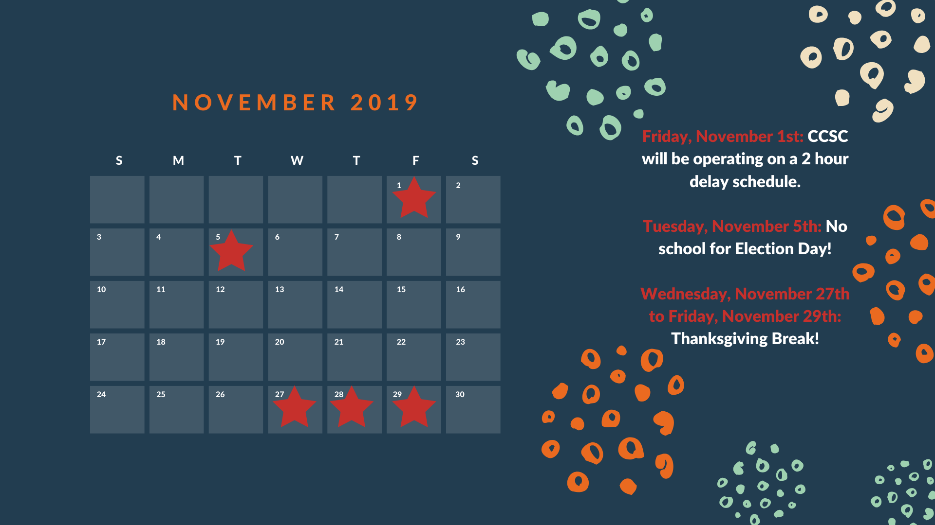Navy Blue, Mint Green and Orange Retro Strokes General Calendar